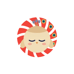 The Vistara mascot asleep, eyes closed in two soft curves, its tail tucked in smaller behind it and its crest grey and settled.