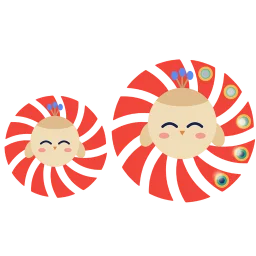 Two Vistara mascots side by side, a smaller one visiting beside the first, both with their tails spread and smiling eyes.