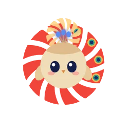 The Vistara mascot, a round cream bird in front of twelve vermilion blades, watching with its eyes open. Its crest glows blue, and a small halo of pale-gold blades sits behind its head.